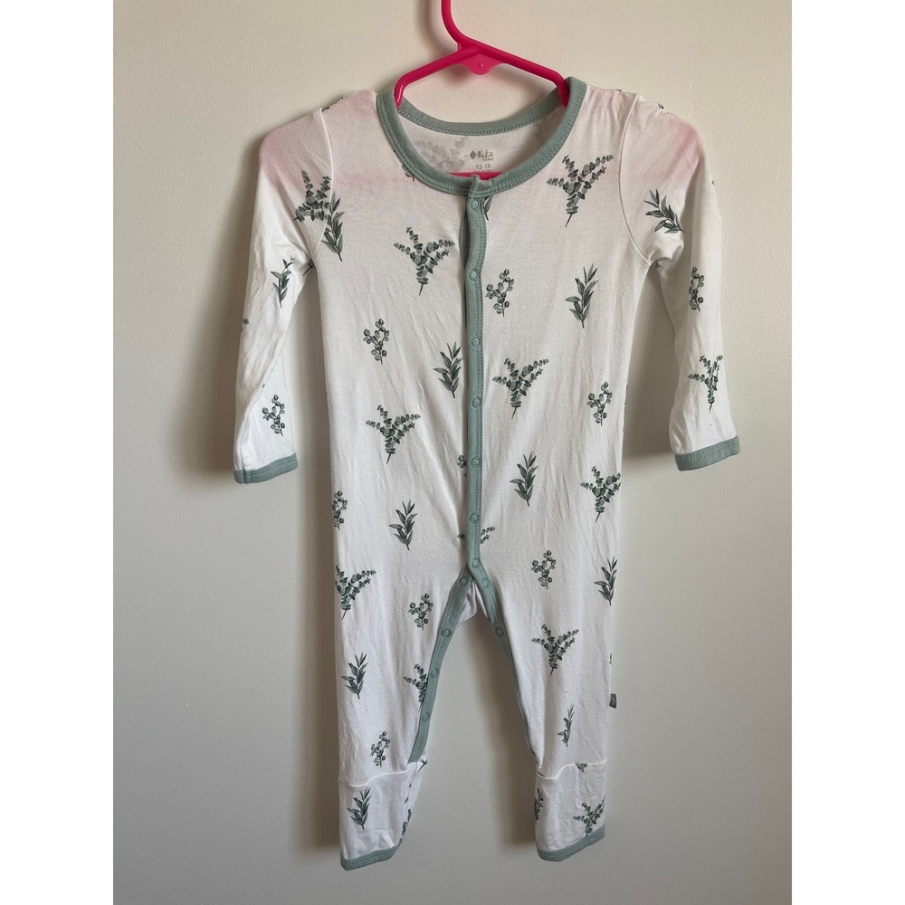 Kyte Baby Bamboo Snap Romper Eucalyptus Botanical Print Sage Green 12-18 Months
